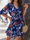 Explore More Collection - Ruffled Printed Surplice Half Sleeve Mini Dress