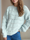 Explore More Collection - Openwork Round Neck Dropped Shoulder Sweater