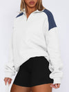 Explore More Collection - Contrast Quarter Zip Long Sleeve Sweatshirt