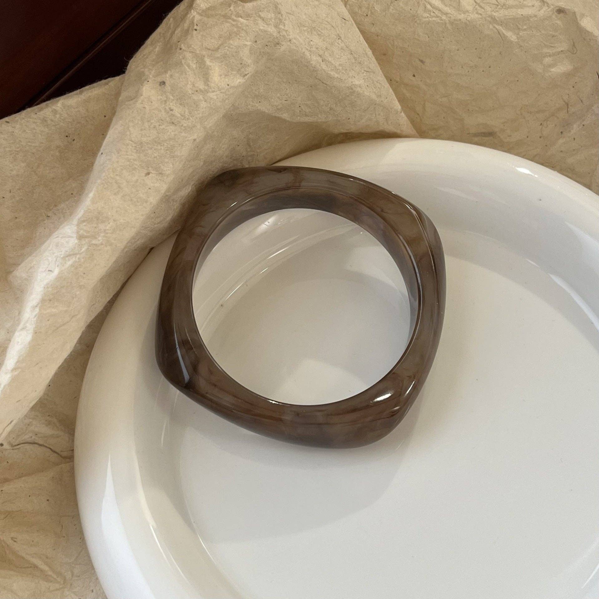 Geometric Polygon Irregular Acrylic Bracelets Brown