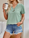 Explore More Collection - Eyelet V-Neck Short Sleeve Top