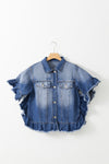 Explore More Collection - Ruffled Raw Hem Half Sleeve Denim Top