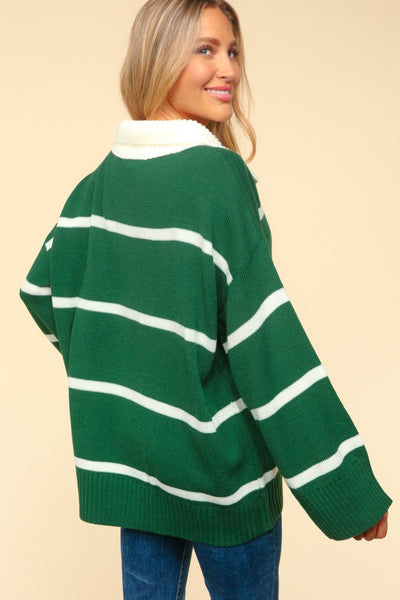 Explore More Collection - Haptics Collared Neck Striped Contrast Sweater