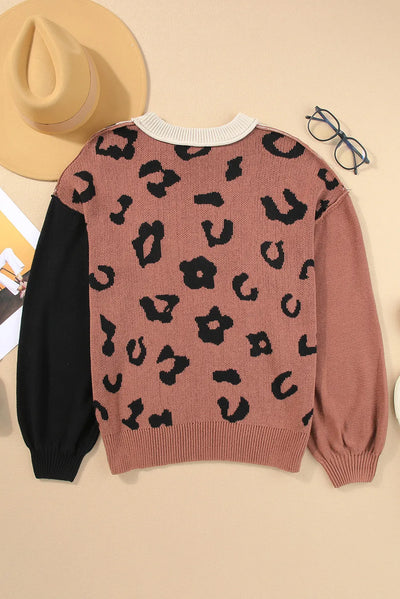 Explore More Collection - Leopard Round Neck Long Sleeve Sweater