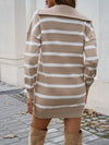 Explore More Collection - Devine Quarter Zip Striped Long Sleeve Sweater Dress