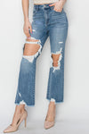 Explore More Collection - RISEN High Rise Distressed Crop Straight Jeans