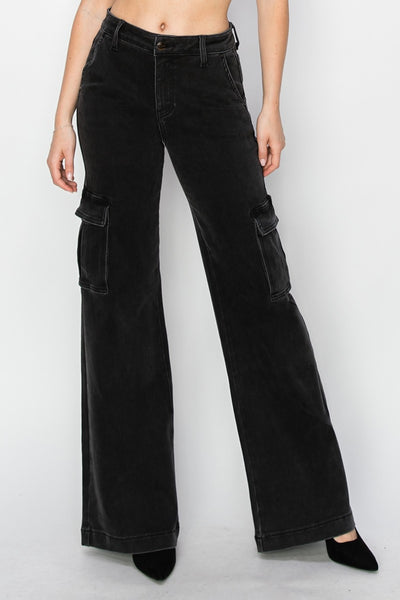 Explore More Collection - Risen Full Size High Rise Wide Leg Cargo Jeans