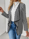 Explore More Collection - Houndstooth Open Front Long Sleeve Jacket