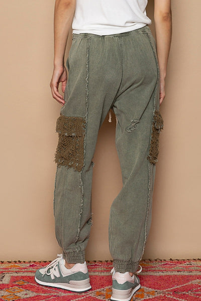 Explore More Collection - POL Distressed Cargo Denim Jogger with Crochet Pockets