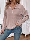 Explore More Collection - Double Take Striped Half Zip Long Sleeve T-Shirt