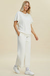 Explore More Collection - Double Take Full Size Pearl Detail Round Neck Top and Pants Set