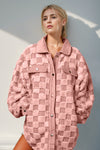 Explore More Collection - Double Take Button Up Fuzzy Checkered Shacket