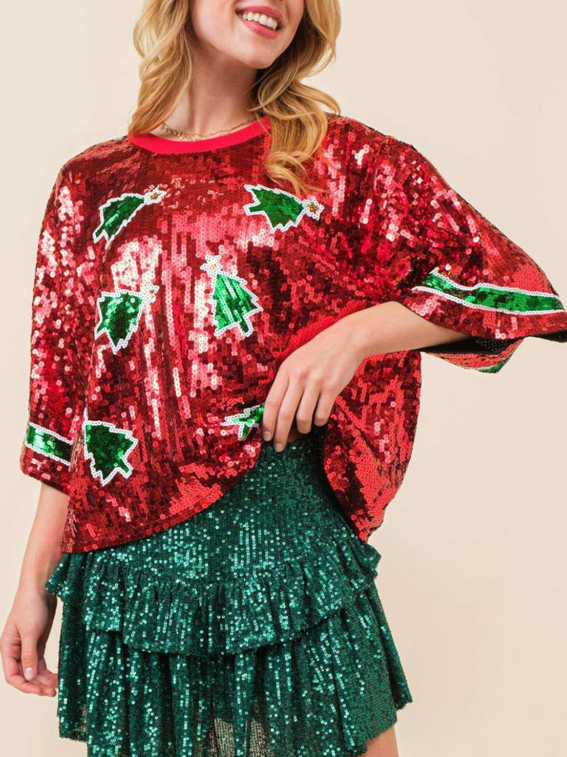 Explore More Collection - Sequin Round Neck Half Sleeve Top