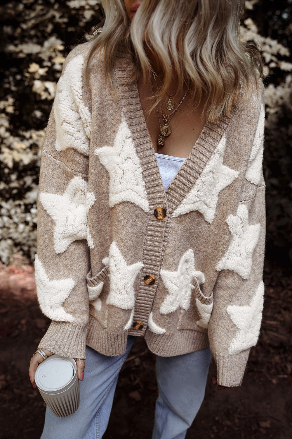 Explore More Collection - Star Button Up Long Sleeve Cardigan