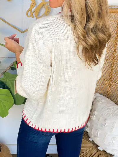 Explore More Collection - Bow Round Neck Long Sleeve Sweater