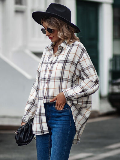 Explore More Collection - Mandy Plaid Collared Neck Long Sleeve Shirt