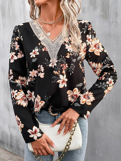 Explore More Collection - Printed V-Neck Long Sleeve Blouse