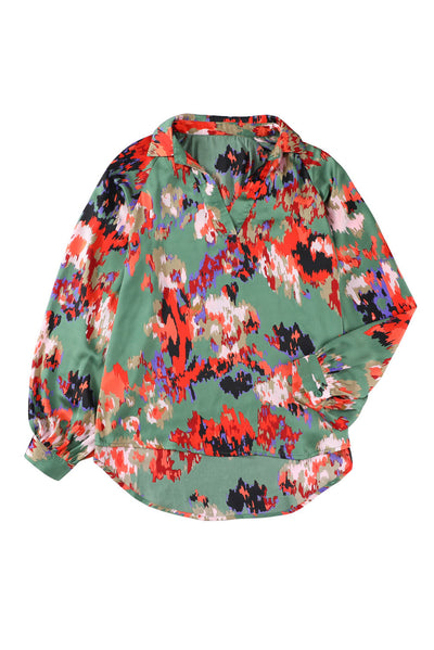 Explore More Collection - Printed Johnny Collar Raglan Sleeve Blouse