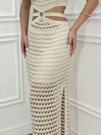 Explore More Collection - Cutout Slit Round Neck Sweater Dress