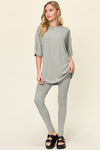 Explore More Collection - Double Take Full Size Round Neck Dropped Shoulder T-Shirt and Leggings Set