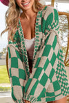 Explore More Collection - Checkered Open Front Long Sleeve Cardigan