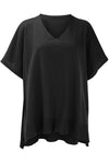 Explore More Collection - Slit V-Neck Half Sleeve Knit Top