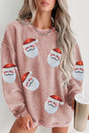 Explore More Collection - Sequin Santa Patch Ribbed Sweatshirt