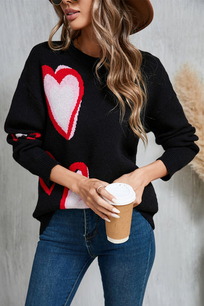 Explore More Collection - Angel Wings Heart Round Neck Long Sleeve Sweater