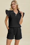 Explore More Collection - Double Take Full Size Texture Flounce Sleeve Top and Shorts Set