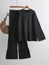 Explore More Collection - Basic Bae Slit Round Neck Long Sleeve Top and Drawstring Pants Sweater Set