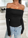 Explore More Collection - Ruched Off-Shoulder Long Sleeve T-Shirt