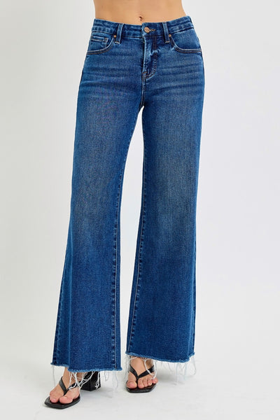 Explore More Collection - RISEN Tummy Control High Rise Wide Leg Jeans