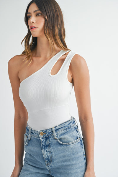 Explore More Collection - MABLE One Shoulder Ribbed Cutout Detail Bodysuit