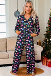 Explore More Collection - Christmas Lights Print Collared Neck Top and Pants Set