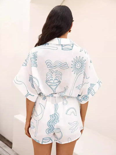 Explore More Collection - Printed Collared Neck Half Sleeve Romper