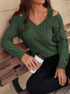 Explore More Collection - Honey Cable-Knit V-Neck Cold Shoulder Sweater