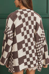 Explore More Collection - Checkered Open Front Long Sleeve Cardigan