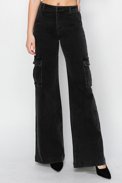 Explore More Collection - Risen Full Size High Rise Wide Leg Cargo Jeans