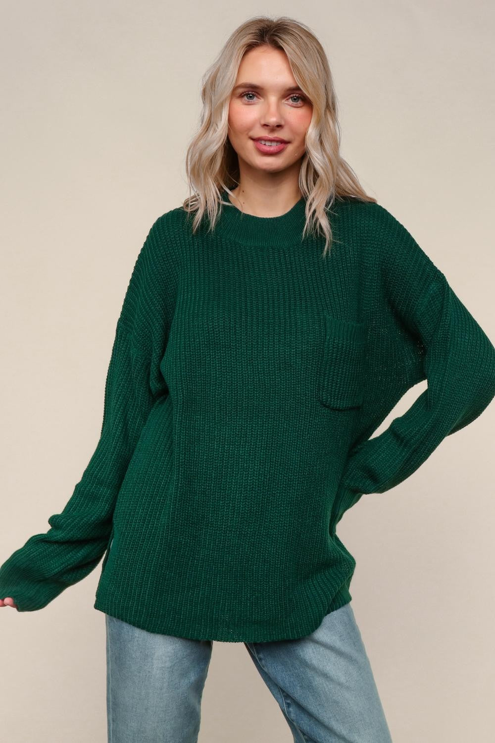 Traci - A Mock Neck Long Sleeve Loose Fit Oversized Pullover