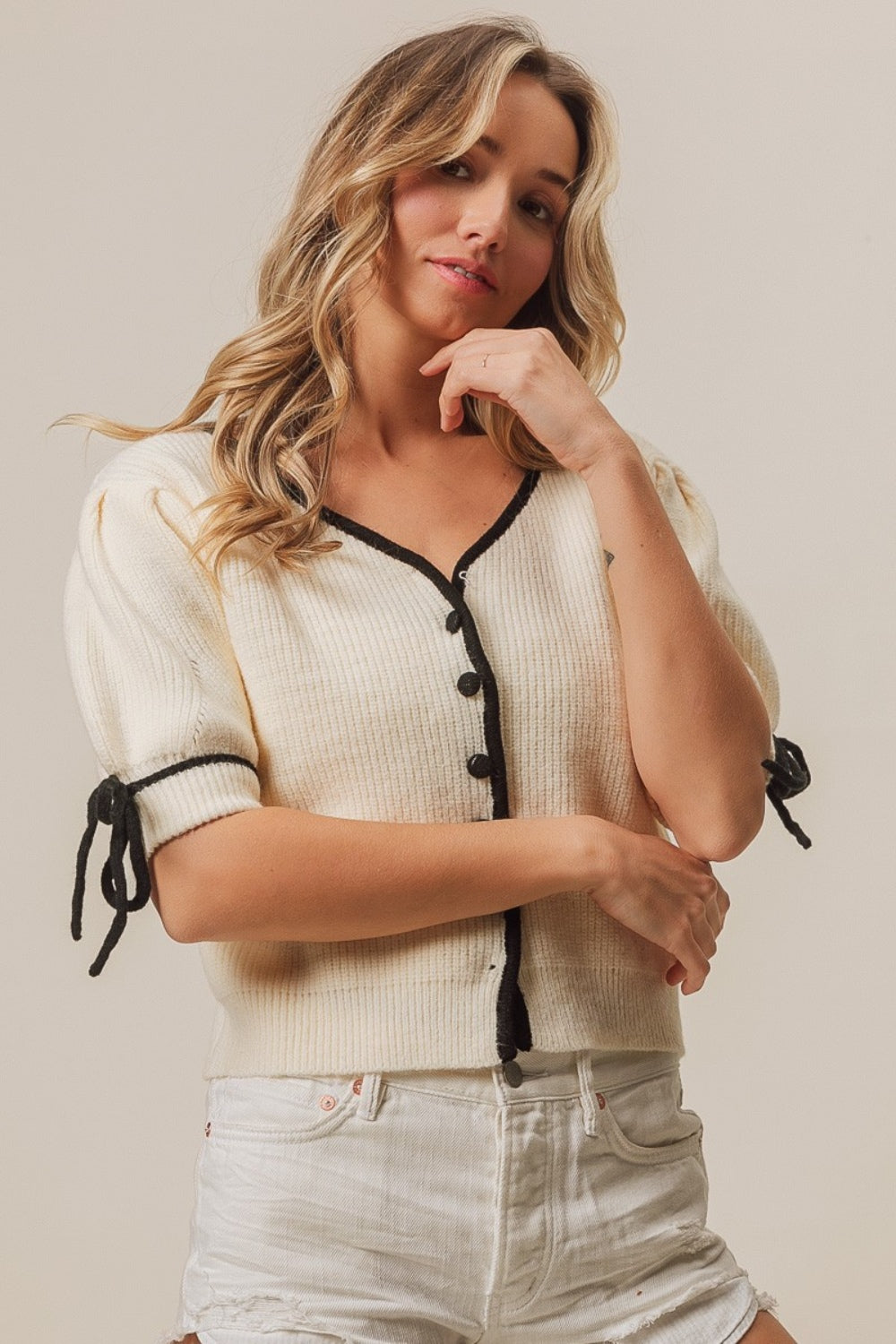 Explore More Collection - BiBi Contrast Binding Buttoned Cardigan