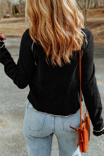 Explore More Collection - Sequin Lucky Clover Lettuce Trim Long Sleeve Top
