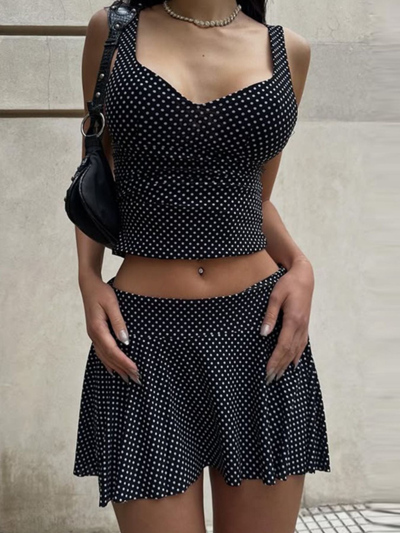 Polka Dot Print Crop Top and Skirt Set