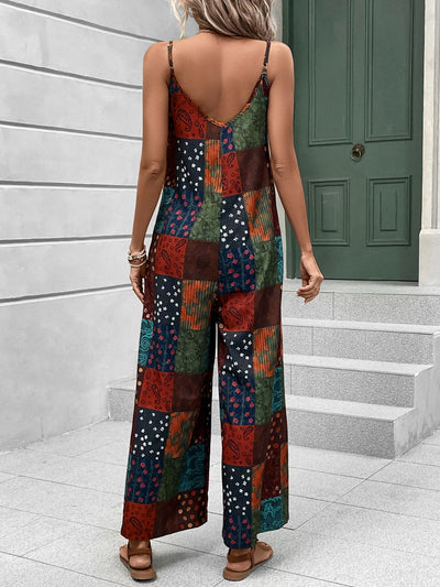 Explore More Collection - Printed Scoop Neck Spaghetti Strap Jumpsuit