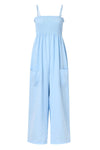 Explore More Collection - Smocked Spaghetti Strap Wide Leg Jumpsuit