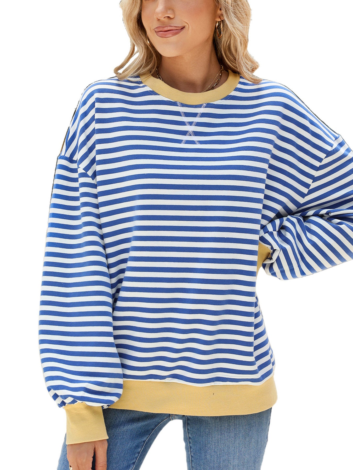 Striped Crew Neck Long Sleeve Sweatshirt