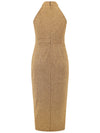 Explore More Collection - Slit Ruched Mock Neck Sleeveless Dress