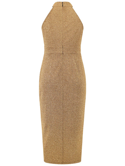 Explore More Collection - Slit Ruched Mock Neck Sleeveless Dress