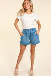 Explore More Collection - Haptics High Rise Button Fly Washed Denim Shorts