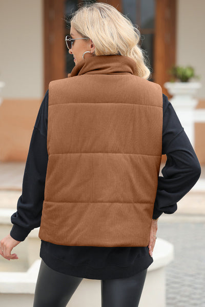 Explore More Collection - Pocketed Zip Up Turtleneck Vest Coat