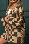 Explore More Collection - Checkered Open Front Long Sleeve Cardigan